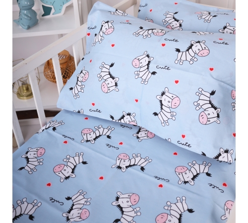 Простынь на резинке (бязь) Kids Time 20-0037 Cute blue zebra - высота 10 см