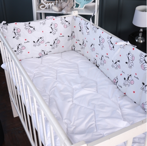 Сплошной бортик в кроватку Kids Time 20-0040 Cute white zebra