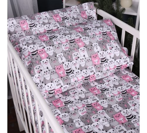 Простынь на резинке (бязь) Kids Time 17-0670 GrayPink Kitties - высота 10 см