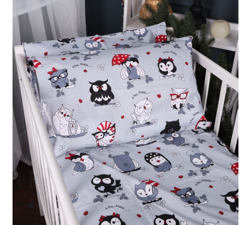 Простынь на резинке (бязь) Kids Time 17-0672 Silver Owlets - высота 10 см