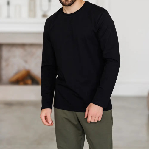Піжама чоловіча Х (лонгслів чорний + штани прямі хакі) "Basic" black/khaki - 2