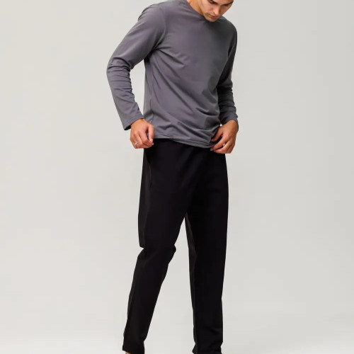 Піжама чоловіча Х (лонгслів темно-сірий + штани прямі чорні) "Basic" dark gray/black - 2
