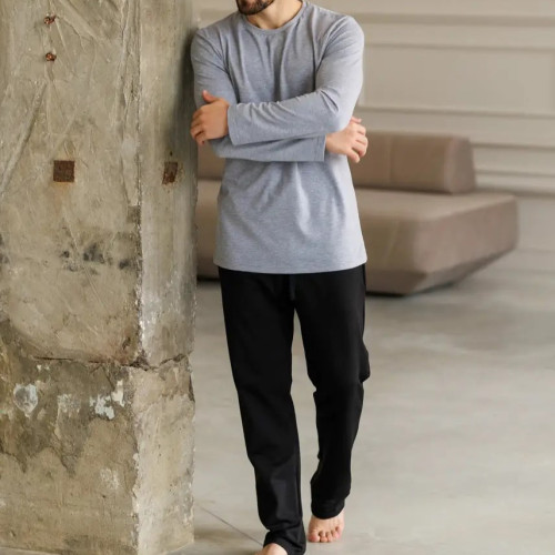 Піжама чоловіча Х (лонгслів сірий + штани прямі чорні) "Basic" gray/black - 2
