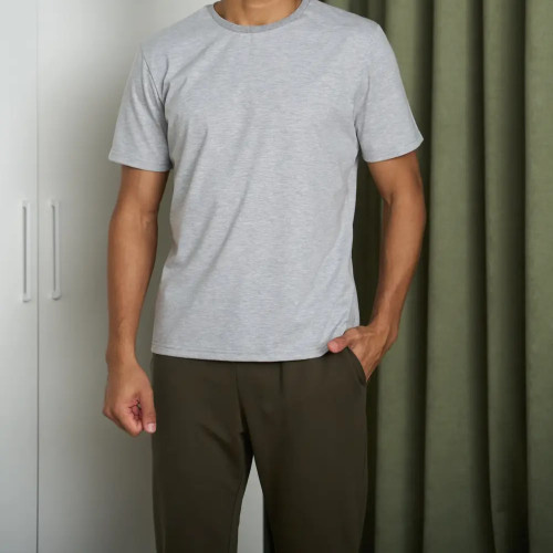 Піжама чоловіча Х (футболка сіра + штани прямі хакі) "Basic t-shirt" gray/khaki - 2