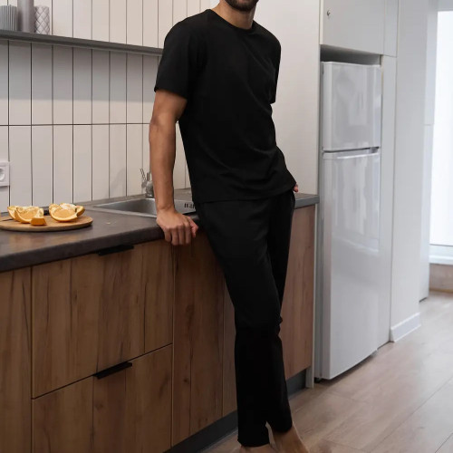 Піжама чоловіча Х (футболка + штани прямі чорні) "Basic t-shirt" black