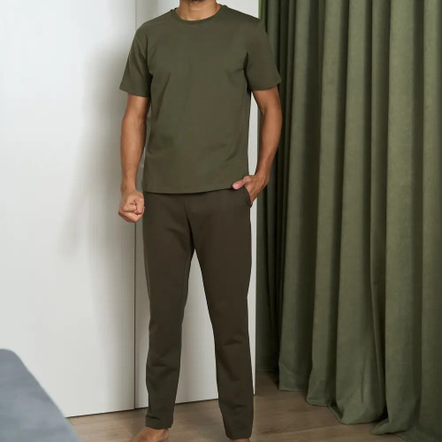 Піжама чоловіча Х (футболка + штани прямі хакі) "Basic t-shirt" khaki