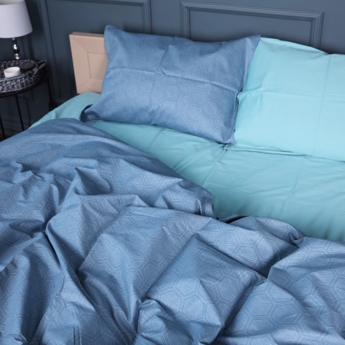 Комплект постільної білизни Сатин 22-1384 Geometric Green Waves - 2