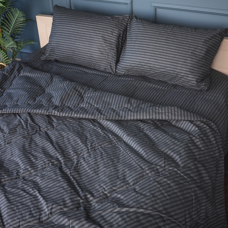 Літній постільний комплект №2919 Сolor Fun Line 17-0611 Stripe Black "Modal" (ковдра + 2 наволочки) - 3