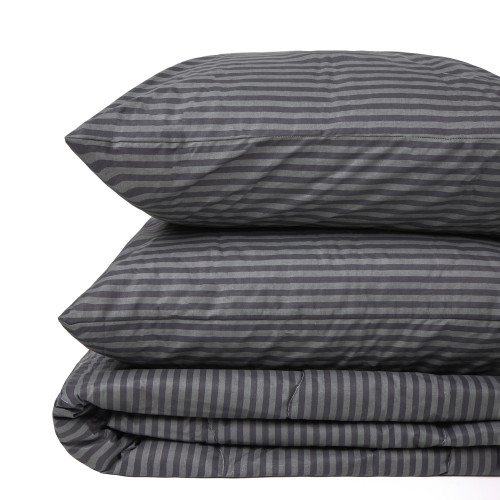 Летний постельный комплект №2901 Сolor Fun Line 17-0611 Stripe Black "Ecosilk" (одеяло + 2 наволочки) - 2