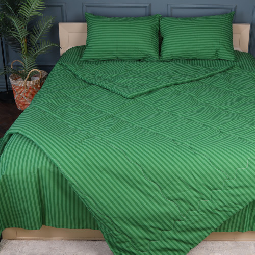 Летний постельный комплект №2900 Сolor Fun Line 17-0612 Stripe Emerald "Ecosilk" (одеяло + 2 наволочки)