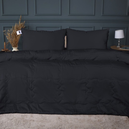 Летний постельный комплект №2980 Line Satin Light Pro 10-006 Black Silk (одеяло + 2 наволочки)