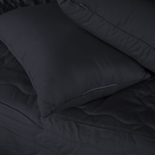 Летний постельный комплект №2980 Line Satin Light Pro 10-006 Black Silk (одеяло + 2 наволочки) - 2
