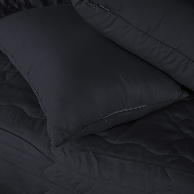 Літній постільний комплект №2965 Line Satin Light Pro 10-006 Black "Modal" (ковдра + 2 наволочки) - 1