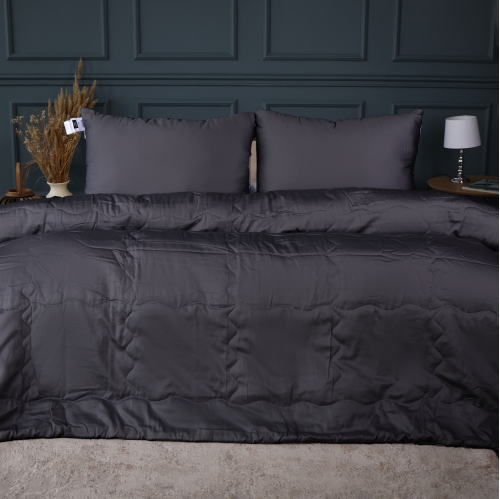 Літній постільний комплект №2984 Line Satin Premium 0240 Iron grey 