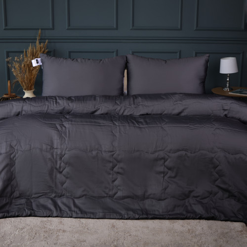 Летний постельный комплект №3005 Line Satin Premium 0240 Iron grey Creamy Silk (одеяло + 2 наволочки)