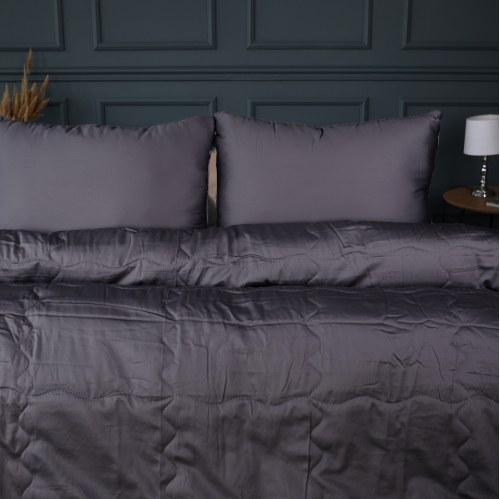 Літній постільний комплект №2984 Line Satin Premium 0240 Iron grey 