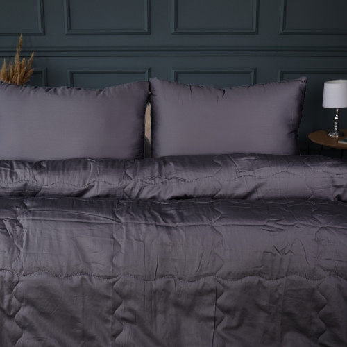 Летний постельный комплект №3005 Line Satin Premium 0240 Iron grey Creamy Silk (одеяло + 2 наволочки) - 2