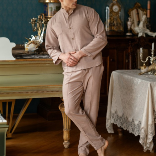  Пижама мужская Лен "Linen set" beige
