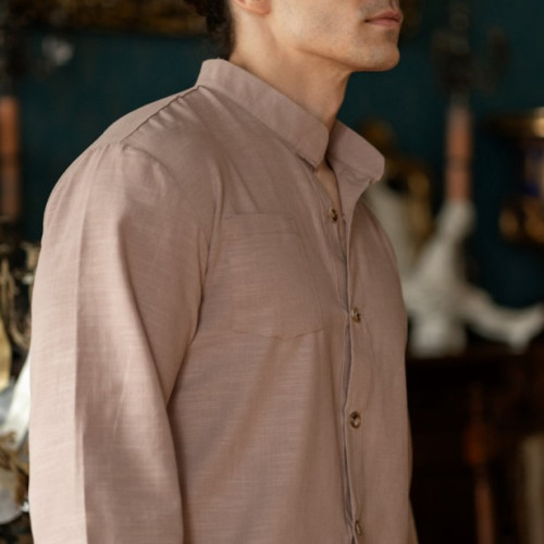  Пижама мужская Лен "Linen set" beige - 2