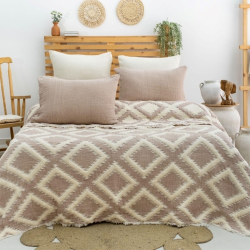 Набір покривало + наволочки 2 шт Т "Luxury Muslin Set beige"