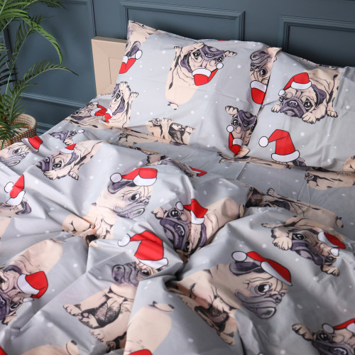 Постельное белье Бязь 17-0599 New Year's pug Grey - 2