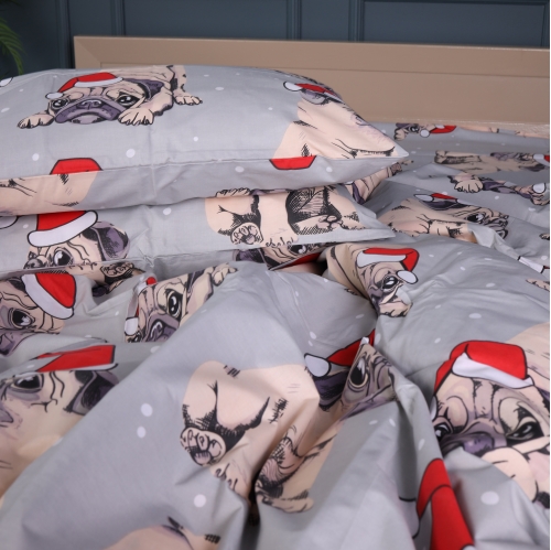 Наволочка Бязь 17-0599 New Year's pug Grey