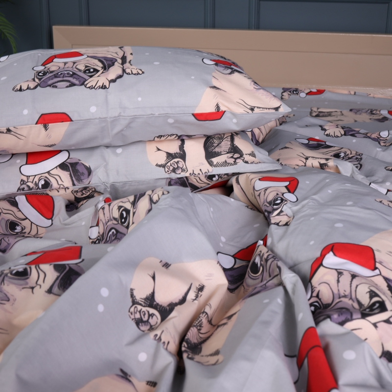 Постельное белье Бязь 17-0599 New Year's pug Grey - 3