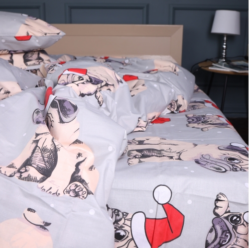 Простынь MirSon Ranforce Elite 17-0599 New Year's pug Grey