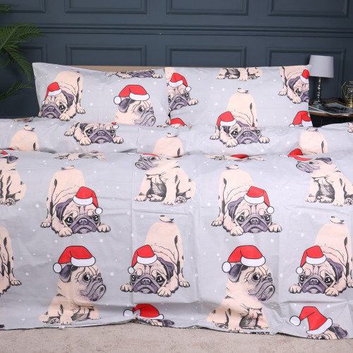 Комплект постельного белья MirSon Ranforce Elite 17-0599 New Year's pug Grey