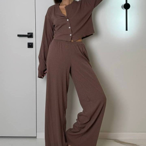 Піжама жіноча "Ribbed brown" трикотаж