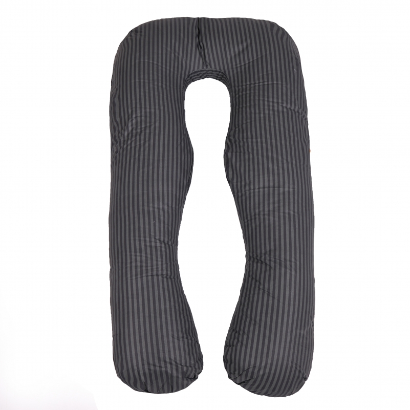 Подушка для вагітних та відпочинку U-подібна №5031 Color Line 17-0611 Stripe Black EcoSilk бязь