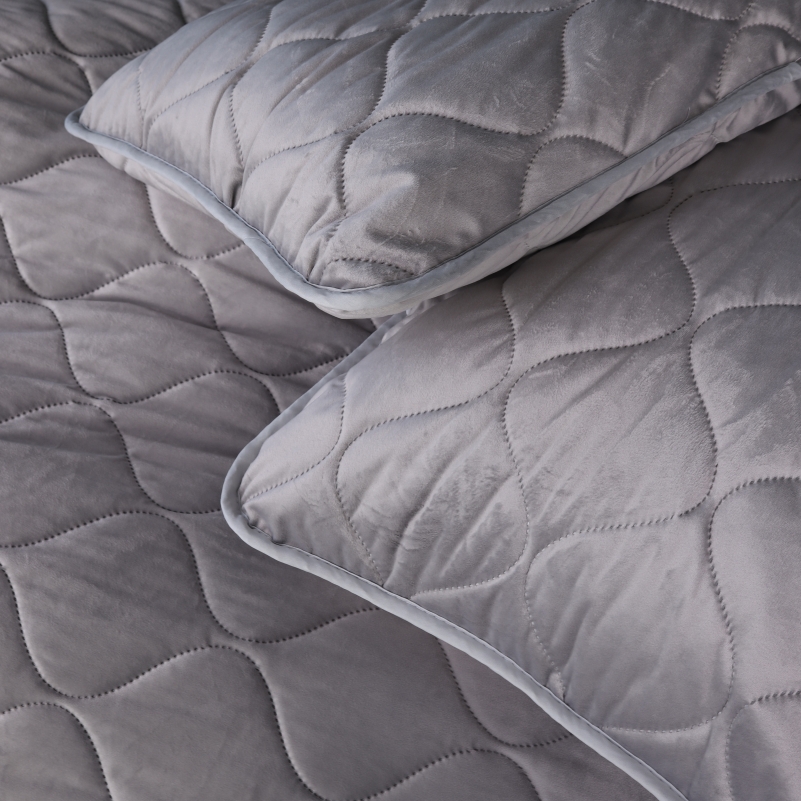 Набор покрывало + наволочки 2 шт №5051 Velor charm Light gray - 5