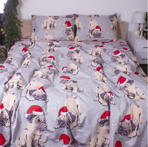 Комплект постельного белья MirSon Ranforce Elite 17-0599 New Year's pug Grey