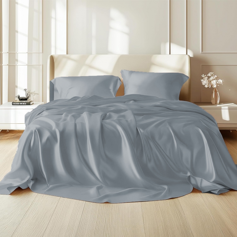 Комплект постільної білизни 100% натуральний шовк сорт Mulberry 30-01 gray-blue