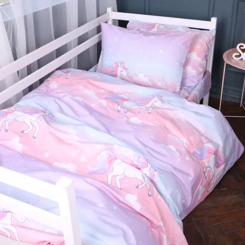 Комплект постельного белья Бязь JUNIOR 17-0790 Єдиноріг на веселці