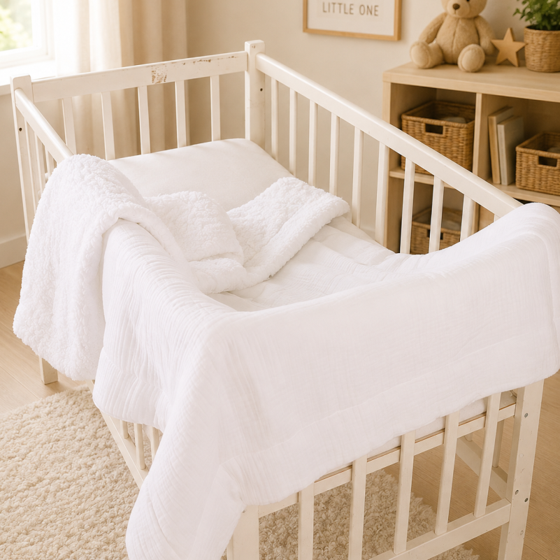 Детский плед №080 Teddy Muslin White