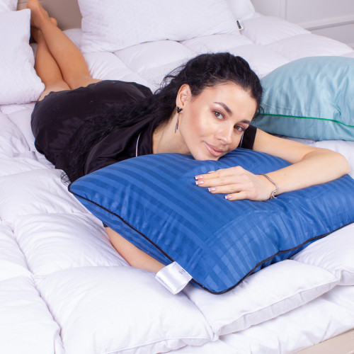 Подушка ортопедическая (стружка Memory) №4027 Satin Stripe 30-0019 Blue Women 59*43*10 см - 2