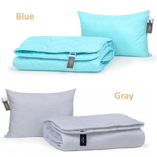 Набор Шерстяный Супер Теплый №1676, 9030 Eco Light Blue/Gray (одеяло + подушка 50*70 средняя)