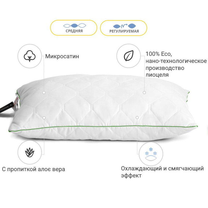 Подушка антиалергенна Eco Line Aloe Vera №0387-3 Tencel мікросатин (середня) - 2