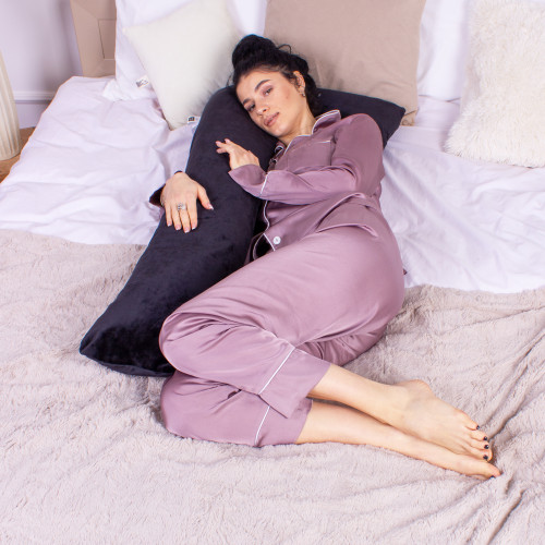 Подушка для вагітних та відпочинку Г-подібна №8459 Velvet Line 28-0007 Black EcoSilk велюр
