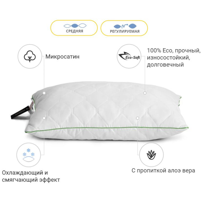 Подушка антиалергенна Eco Line Aloe Vera №463-1 Eco-Soft мікросатин (середня) - 2