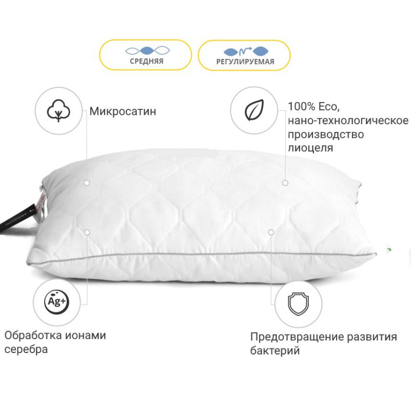 Подушка антиалергенна №0388-4 Eco Тенсель (MODAL) Silver (середня) мікросатин - 2