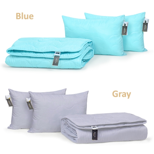 Набор Шелковый Супер Теплый №1691, 9035 Eco Light Blue/Gray (одеяло + подушки 50*70 средние)