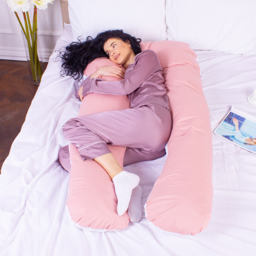 Подушка для вагітних та відпочинку U-подібна № 8032 Eco Line "White-Coral" EcoSilk мікросатин