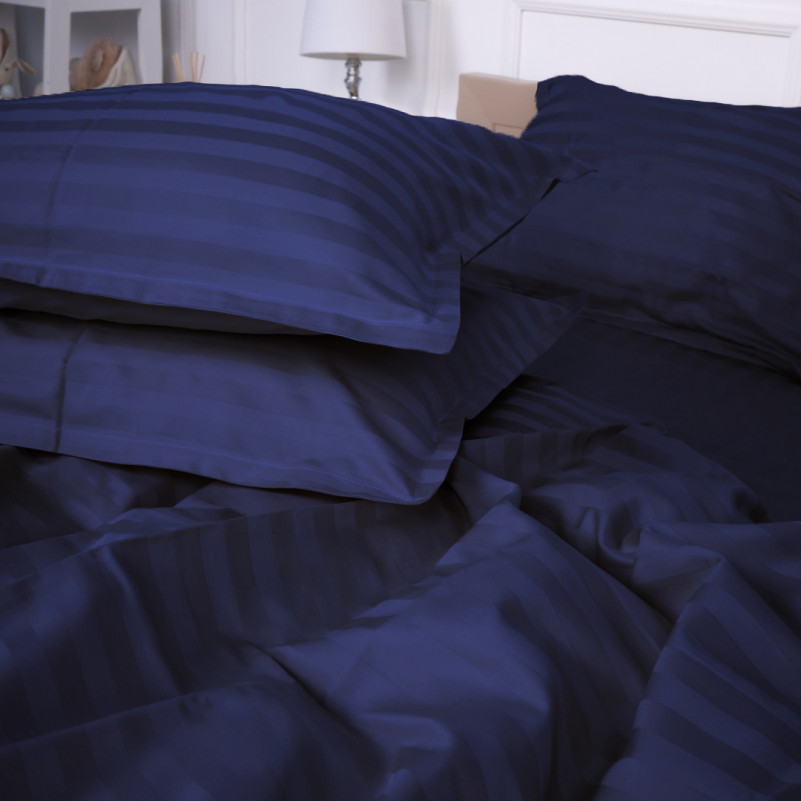 Простирадло на гумці 200*200 - висота 25 см Satin Jacquard Blue sea на гумці УЦІНКА 