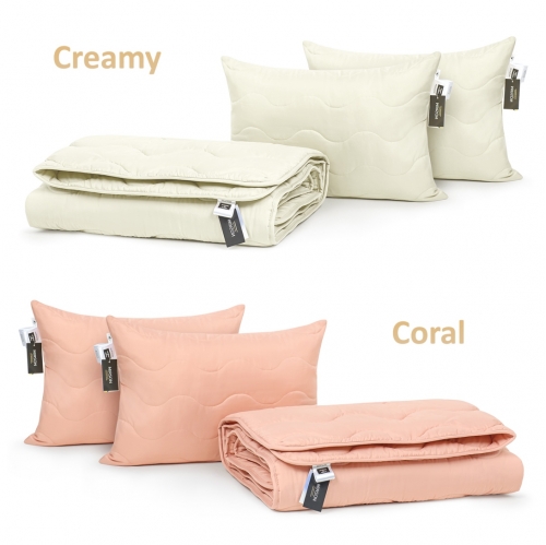 Набор Шерстяный Всесезонный №1680, 1750 Eco Light Creamy/Coral (одеяло + подушки 50*70 средние)