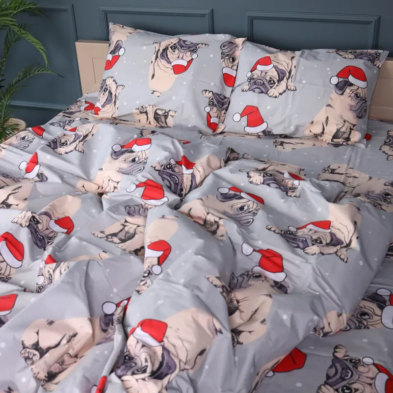 Комплект постельного белья  Бязь JUNIOR 17-0599 New Year's pug Grey