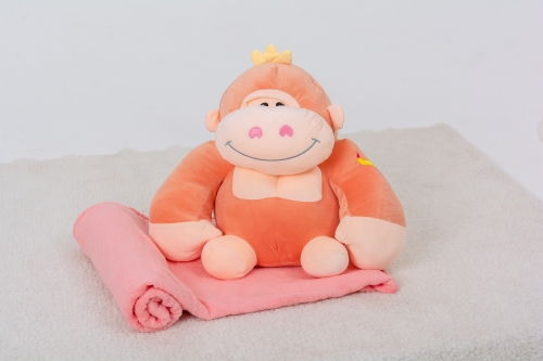 Плед+подушка детские №1071 Monkey Peach