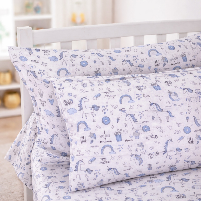 Наволочка Бязь 17-0931 Tiny Unicorn blue