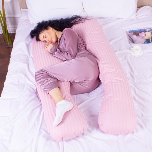 Подушка для беременных и отдыха U-образная № 8026 Satin Stripe "Pink" EcoSilk страйп-сатин